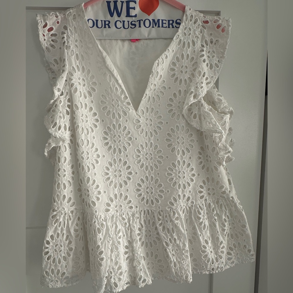 Lilly Pulitzer White Eyelet Ruffle Top